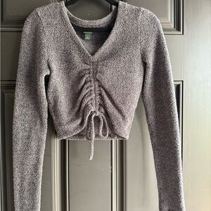 Gray V-Neck Ruched Women's Top